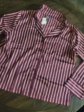Auden Burgundy Striped Satin Pajama Top